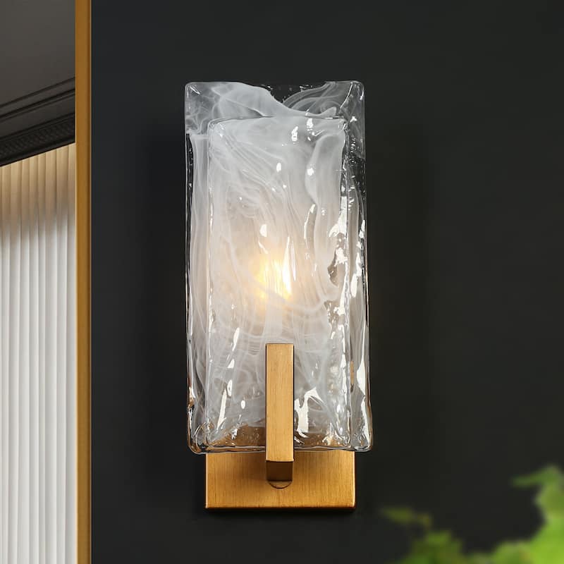 Modern Gold 1-Light Handcrafted Glass Wall Sconce Art Deco Vanity Light - Antique Brushed Gold - W5" x H11.8" x D4.7"