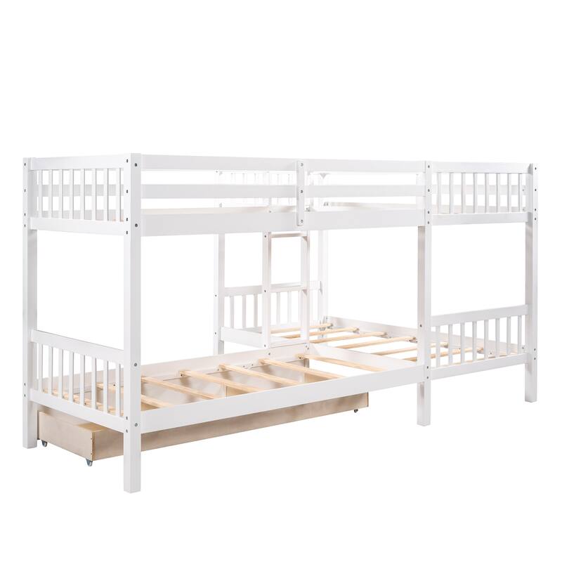 L-Shaped Twin Over Twin Bunk Bed with Drawers, Space-Saving Bunk Bed for 4