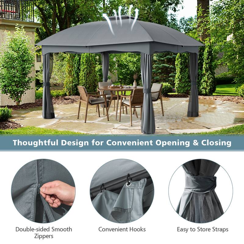 Gymax 12' x 10' Patio Heavy Duty Steel Gazebo Canopy Double Vented