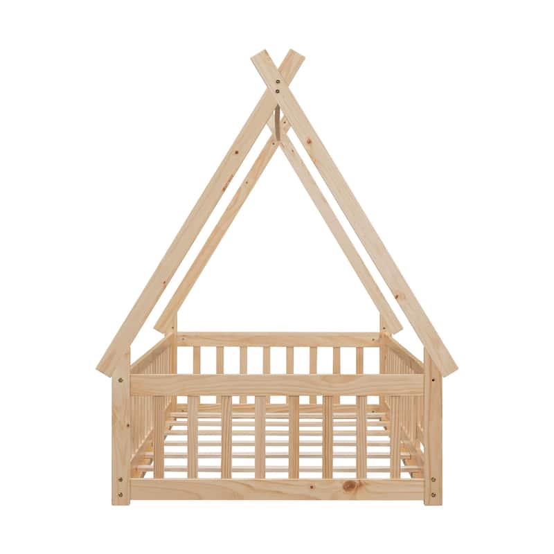 Twin Tent-shaped Floor Bed with Guardrails
