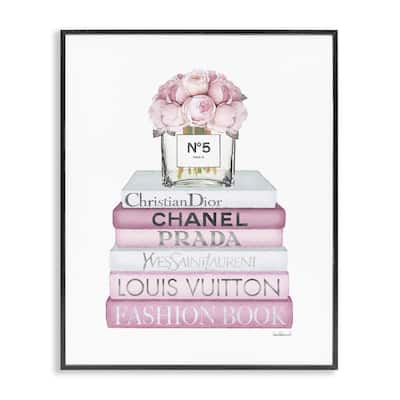 Stupell Pink Rose Bouquet and Fashion Designer Bookstack Framed Wall Art