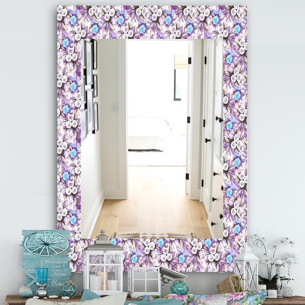 slide 1 of 8, Designart 'Purple Bloom 5' Traditional Mirror - Frameless Vanity Mirror