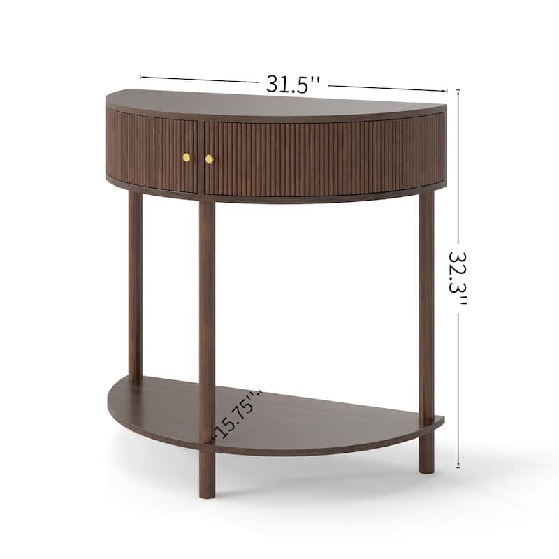 Homy Casa 31.5" Demi-Lune Console Table with 2 Drawers & Shelf, Wave-Pattern Front, Solid Wood Legs, Multiple Colors
