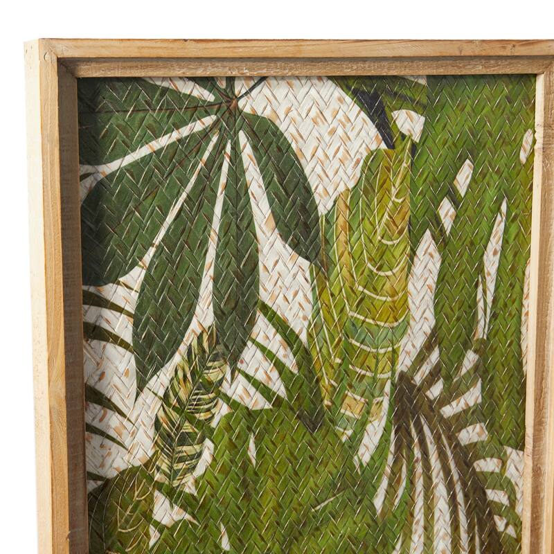 Wood Leaf Tropical Wall Decor with Brown Frame - Set of 2 Green - Roche River Decor