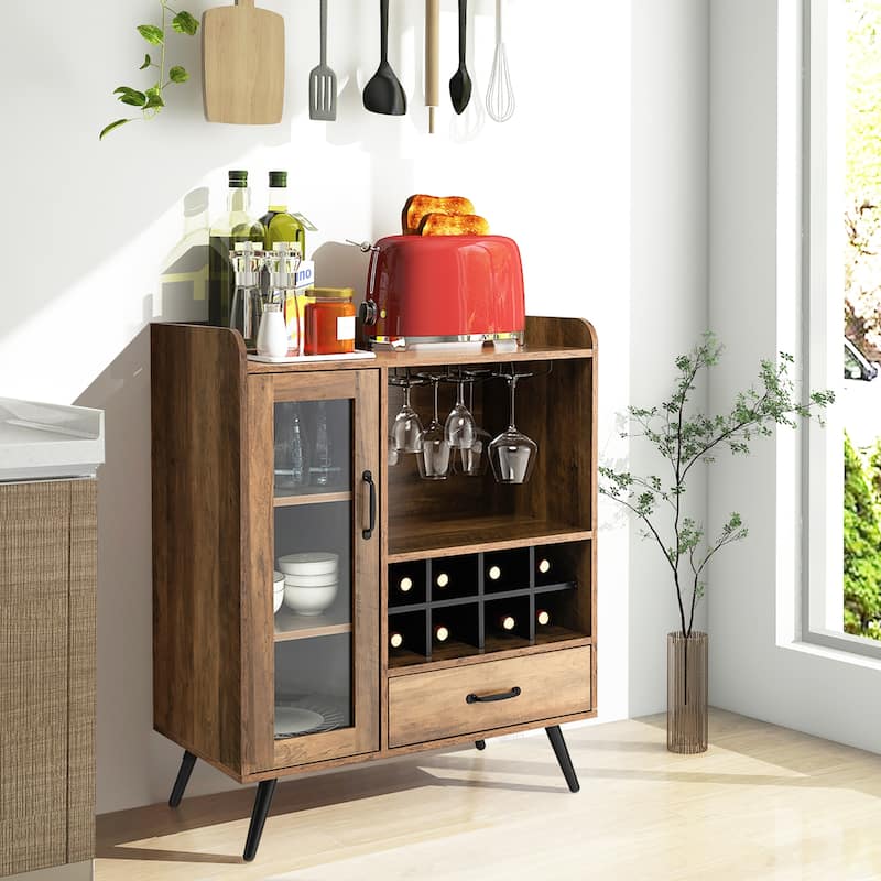 Wooden Buffet Storage Sideboard Standing Wine Cabinet with Drawer