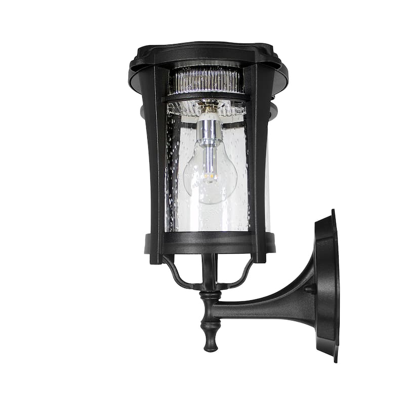 Aurora Bulb Black Solar 3' Fitter Post Light with Pier or Wall Sconce