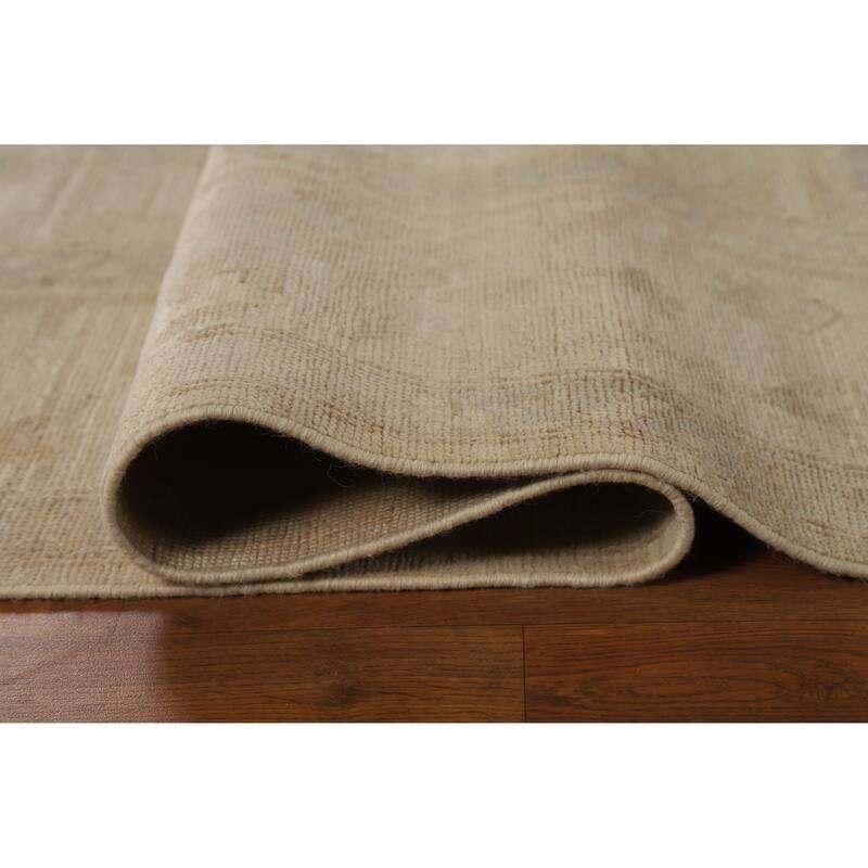 Hand Knotted Oriental 100% Wool Carpet Transitional All-Over Beige & Ivories Oushak Area Rug - 9' 10'' X 7' 11''