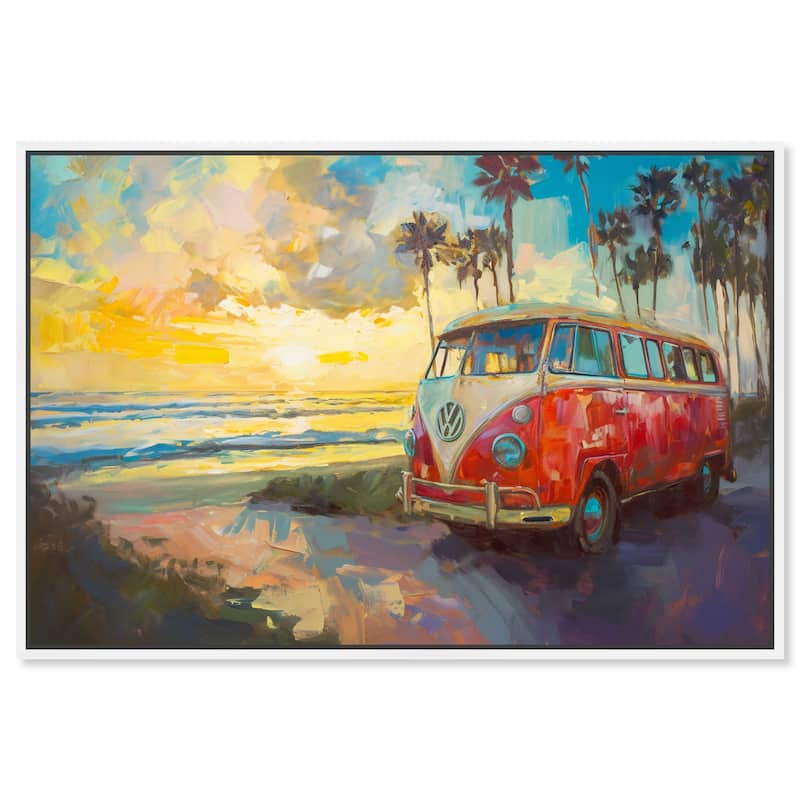 Art Remedy Memories At The Beach Framed Colorful Coastal 1 Piece Canvas Wall Art - 55 x 37 - White