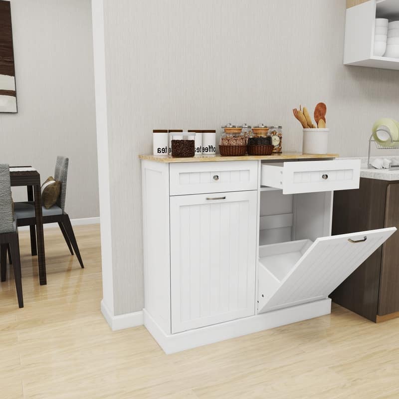 Two Drawers and Two-Compartment Tilt-Out Trash Cabinet Kitchen Trash Cabinet