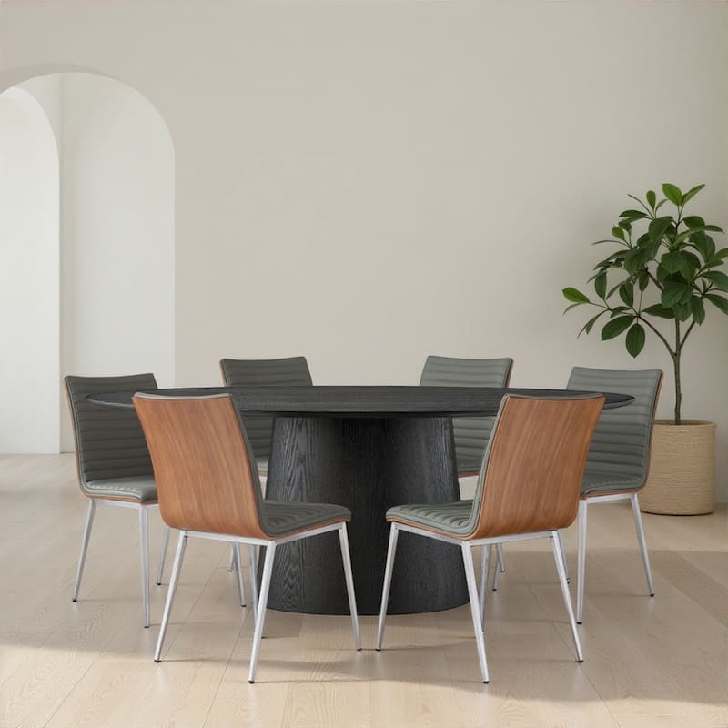 Brinley Walnut or Black Wood Upholstered Dining Chair