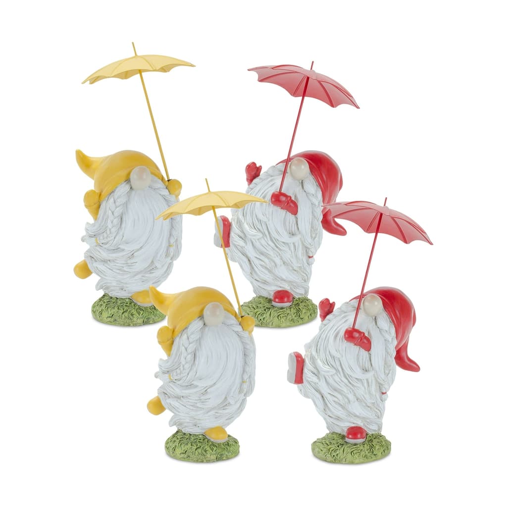 Set of 4 Dancing Gnome Umbrella Christmas Tabletop Figurines 8.25"