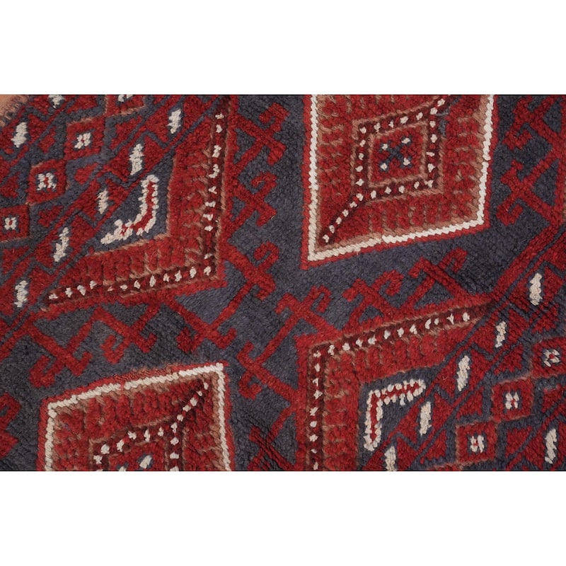 Hand Knotted Oriental 100% Wool Carpet Traditional Tribal Red Balouch Runner Rug - 8' 4'' X 2' 1''