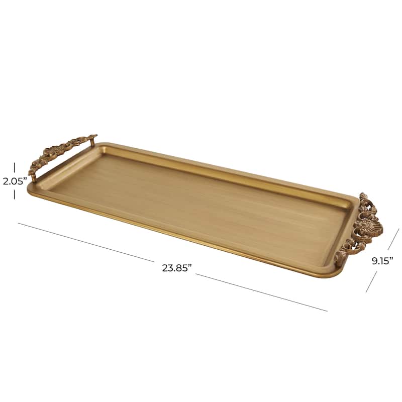 Metal Brushed Living Room Decor Tray with Antique Scrolled Handles - Bronze - Roche River Decor