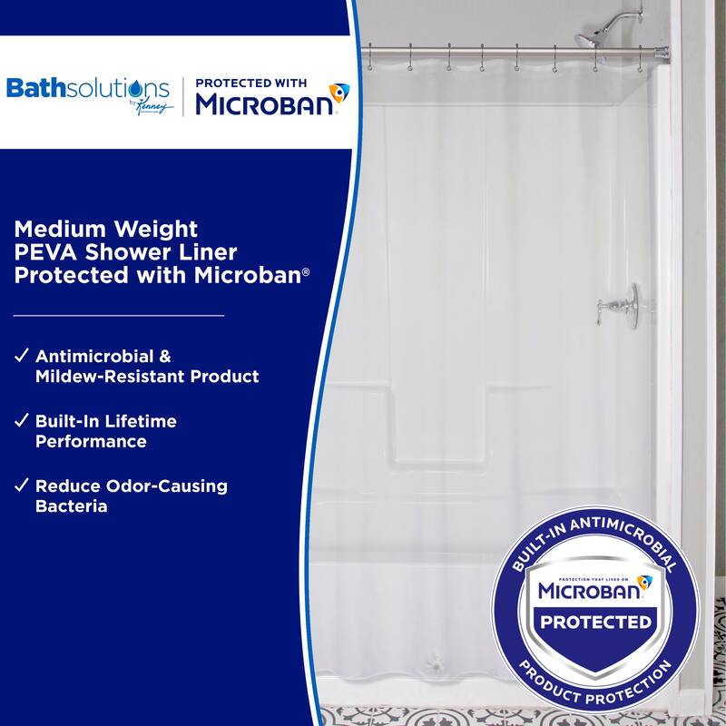 Kenney Microban Protected Medium Weight PEVA Shower Liner, 70" W x 72" H, 2-Pack