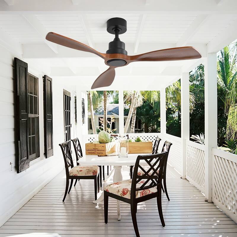 48 Inch Solid Wood Ceiling Fan without Light, Indoor/Outdoor 6 Speed Remote Ceiling Fan with 3 Reversible Blades