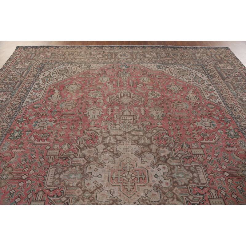Hand Knotted Oriental 100% Wool Carpet Traditional Medallion Pink Tabriz Area Rug - 12' 9'' X 9' 2''