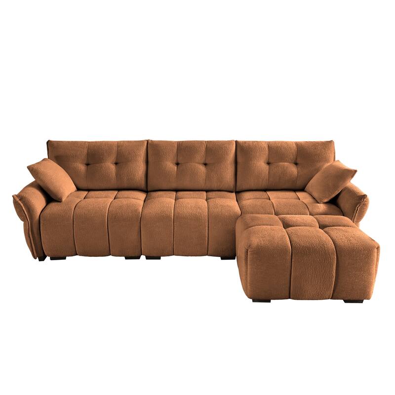 110.2" Chenille 3-Seater Sofa Set with Ottoman and Pillows, Solid Wood Frame and High-Resilience Cushions