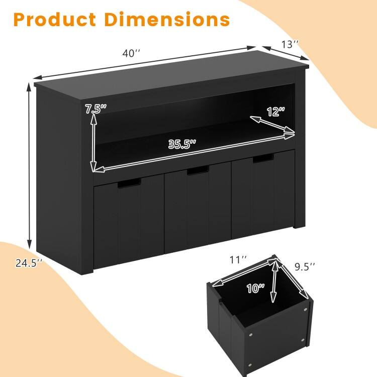 Kid Toy Storage Cabinet 3 Drawer Chest with Wheels Large Storage Cube Shelf - 40" x 13" x 24.5" (L x W x H)