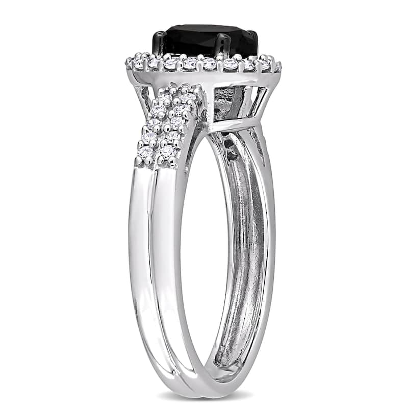 Miadora 1ct TW Oval Round-Cut Black White Diamond Engagement Ring in 14k White Gold