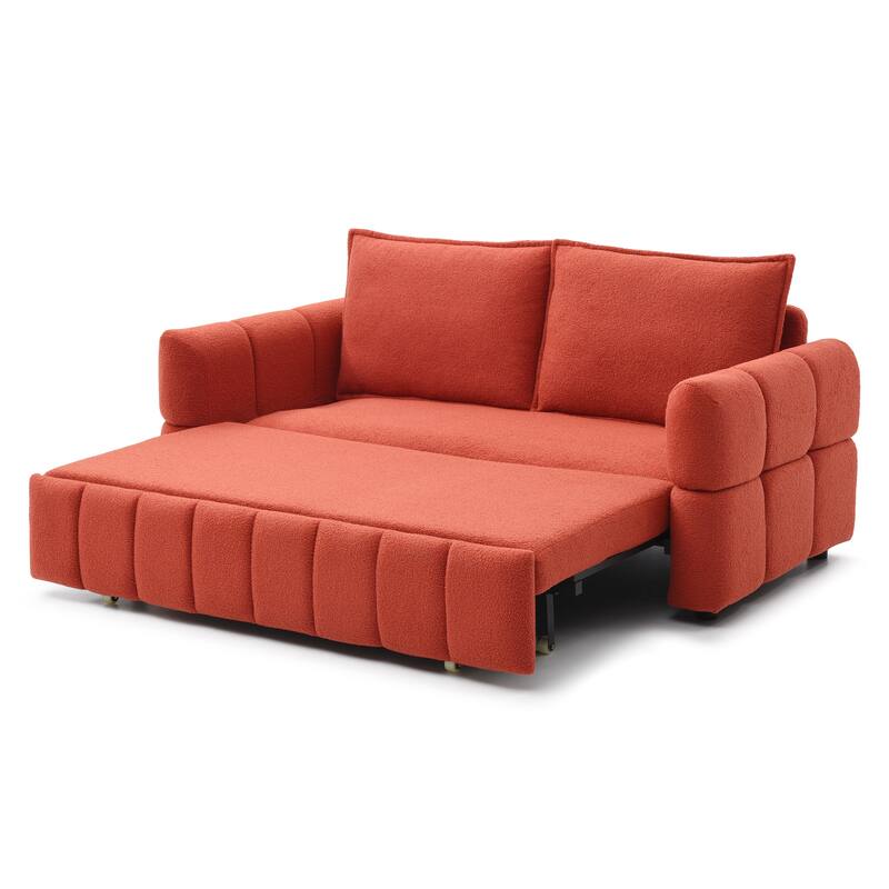 Convertible Loveseat Sleeper Sofa Couch with Metal Frame, 2-Seater Sofa Couch Pull-Out Sofa Bed with Armrests