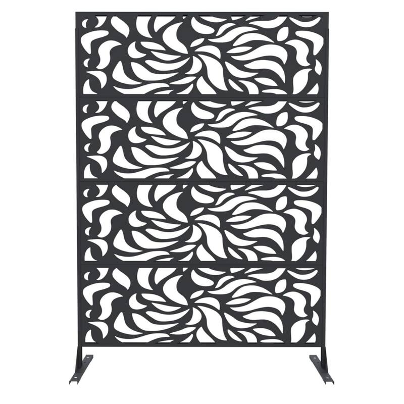 1pcs 72 in H x 46 in W Metal Privacy Screen Panel Freestanding Rust-Resistant Outdoor Divider Leaf Style - Flower Style