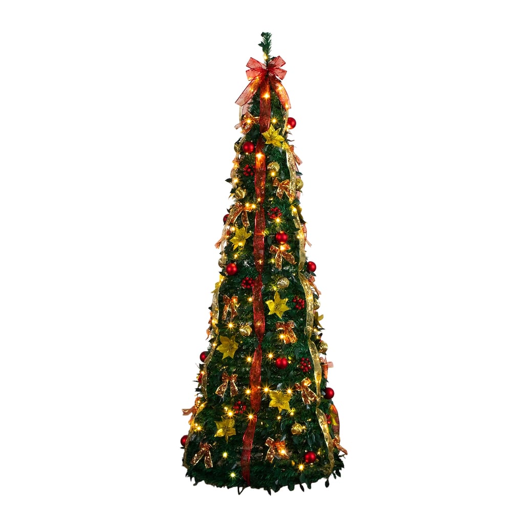 7-ft Pre-Lit Pop up Christmas Tree with Red & Gold Ornaments