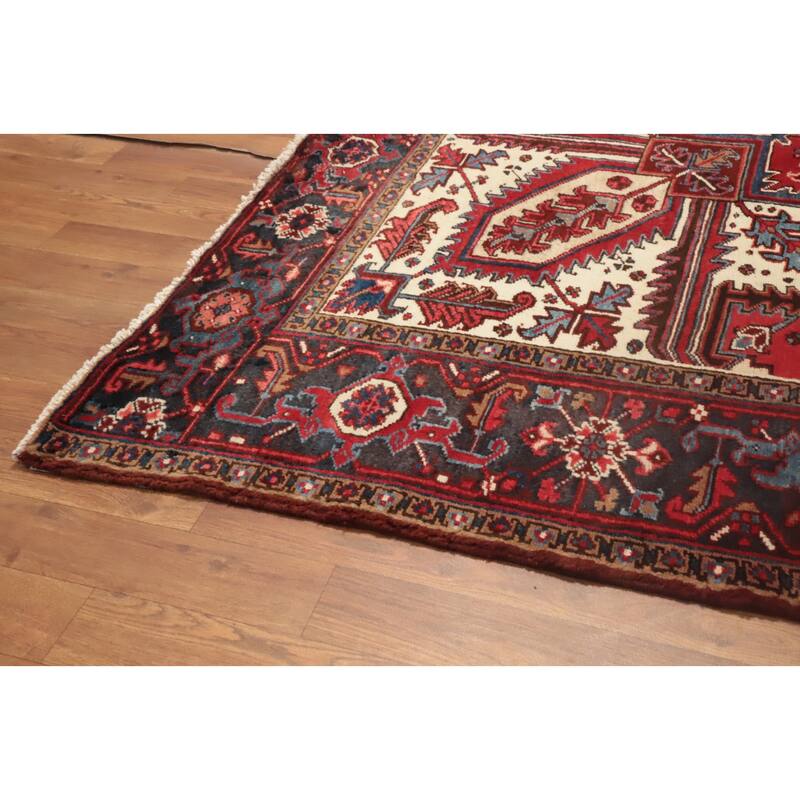 Hand Knotted Oriental 100% Wool Carpet Traditional Medallion Red Heriz Area Rug - 9' 5'' X 7' 10''