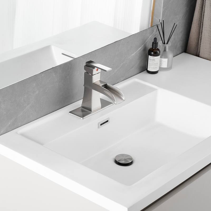 Deck Plate Waterfall Sink Faucet with Pop Up Drain and Supply Lines