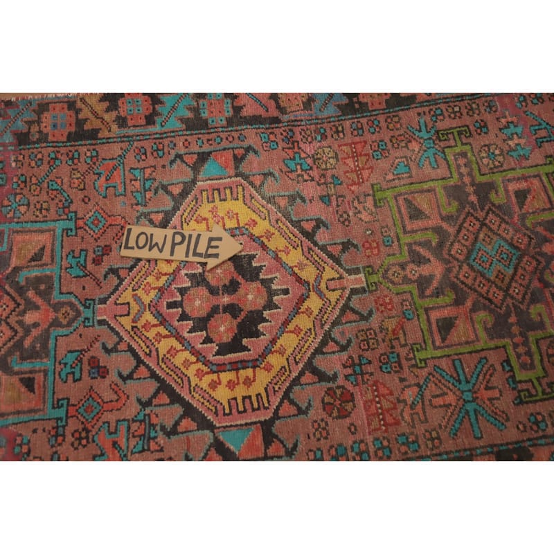 Hand Knotted Oriental 100% Wool Carpet Traditional Geometric Pink Heriz Runner Rug - 9' 5'' X 3' 0''