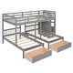 preview thumbnail 5 of 7, Wood Triple Bunk Bed with 6 Storage Drawers, Full Over Twin & Twin Size Solid Wood Bunk Bedframe with Stairs & Safety Guardrails