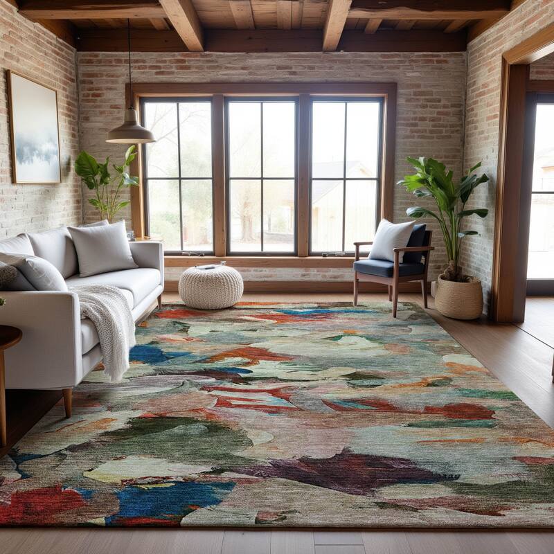 Premium Washable Super Soft Brushstrokes Abstract Mayfield Rug - Green - 3' x 5'