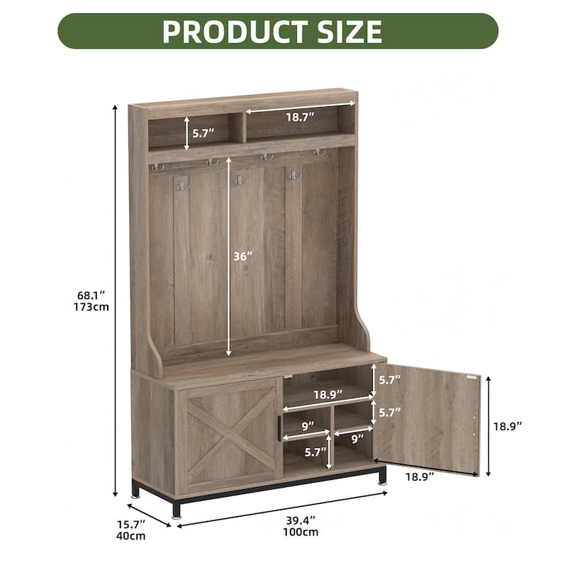 Moasis Farmhouse 39"W Hall Tree with Shoe Storage Seating Bench