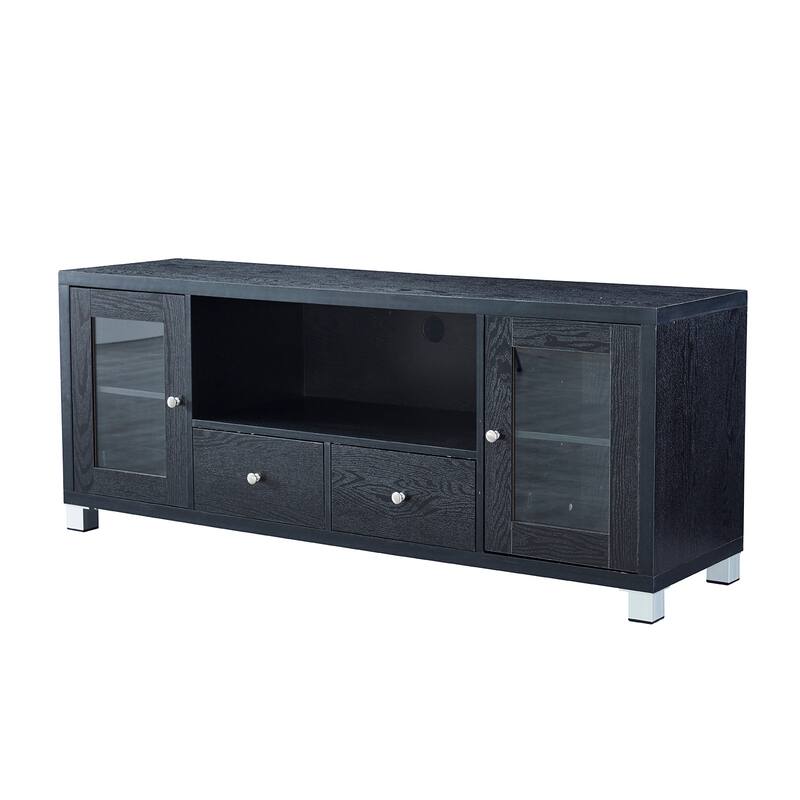 Black 58" TV Stand with One Middle Open Shelve, 2 Closed Cabinet, and 2 Drawer