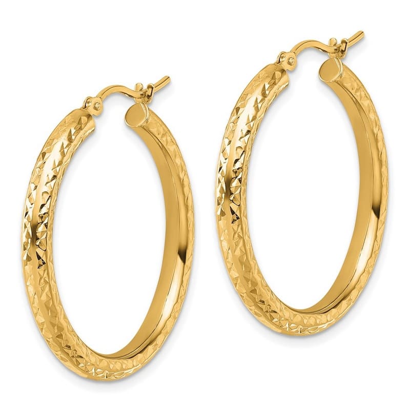 Curata 14k Yellow Gold Sparkle Cut Round Hoop Earrings - 30x30mm