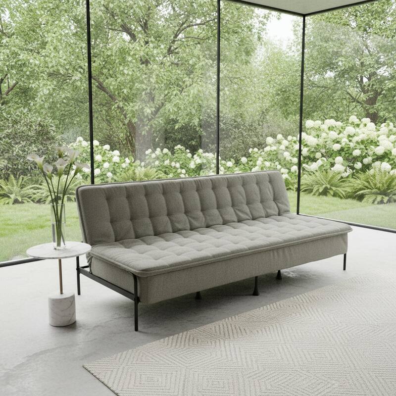 HOMYLIN Convertible Tufted Sofa Bed with Adjustable Back & Metal Frame - grey