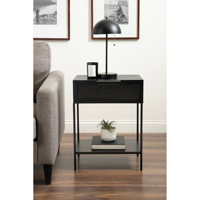 Kate and Laurel Ori Wood and Cane Side Table - 18x15x24