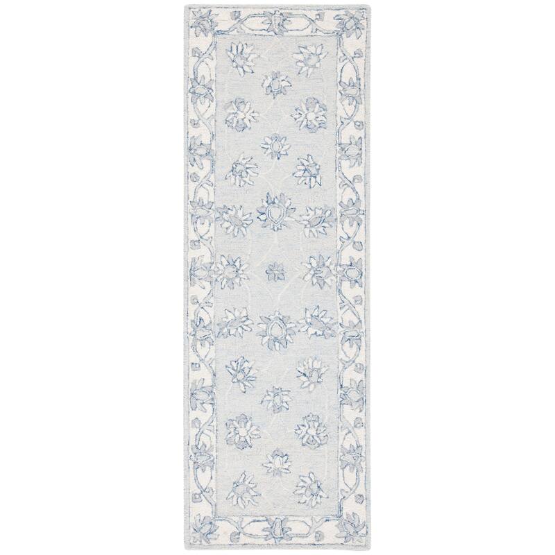 SAFAVIEH, Handmade Micro-Loop Reka Modern Wool Rug - 2'3" x 9' Runner - Light Blue/Ivory