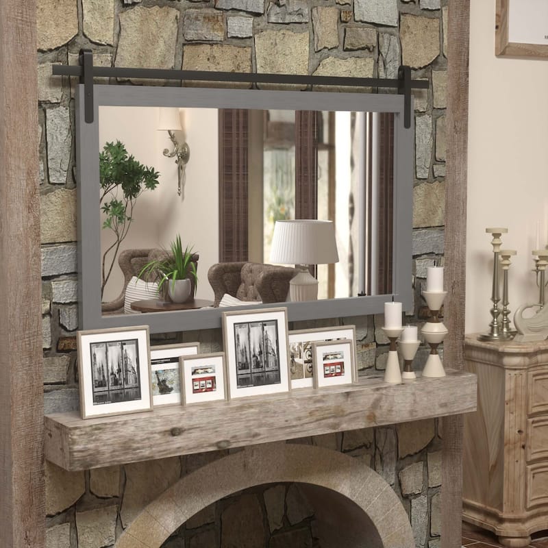 Modern Wall Mirrors, Rectangular Mirror with Wood Framed, Bathroom Mirror Barn Mirror Barn Door Mirror with Multi Size