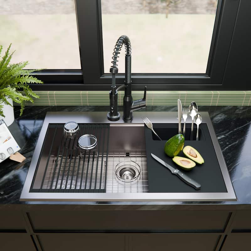 Karran Fusion Top Mount 33-in x 22-in Stainless Steel Single Bowl Workstation Kitchen Sink