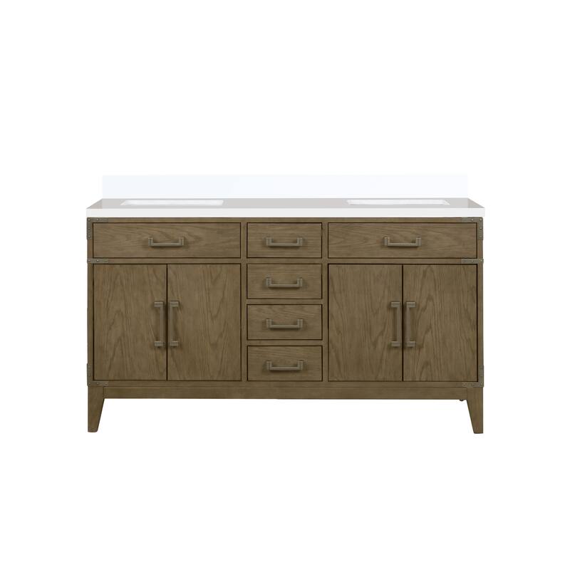 Laurel 60 in W x 22 in D Black Oak Double Bath Vanity and White Quartz Top - 60 - Grey Oak