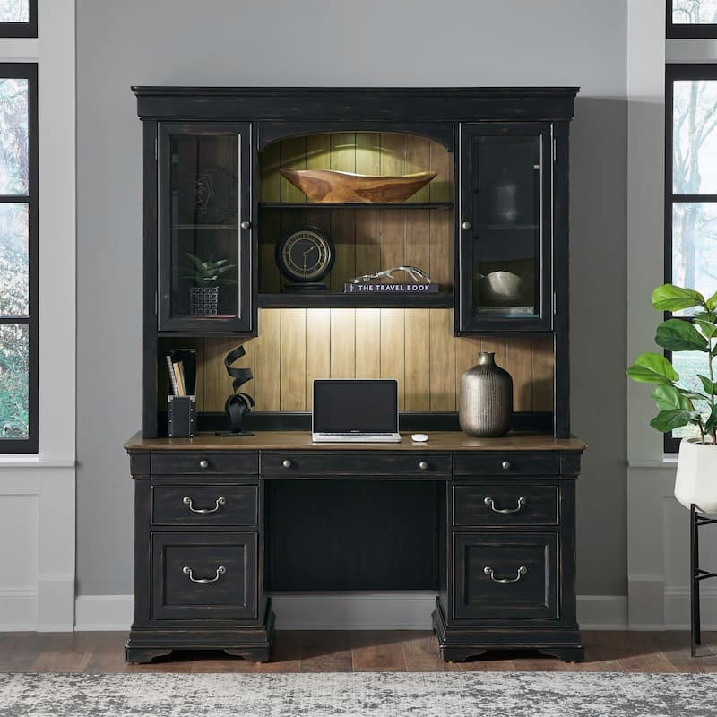 Meritage Junior Executive Home Office Desk Set, Multiple Options - Credenza & Hutch Set