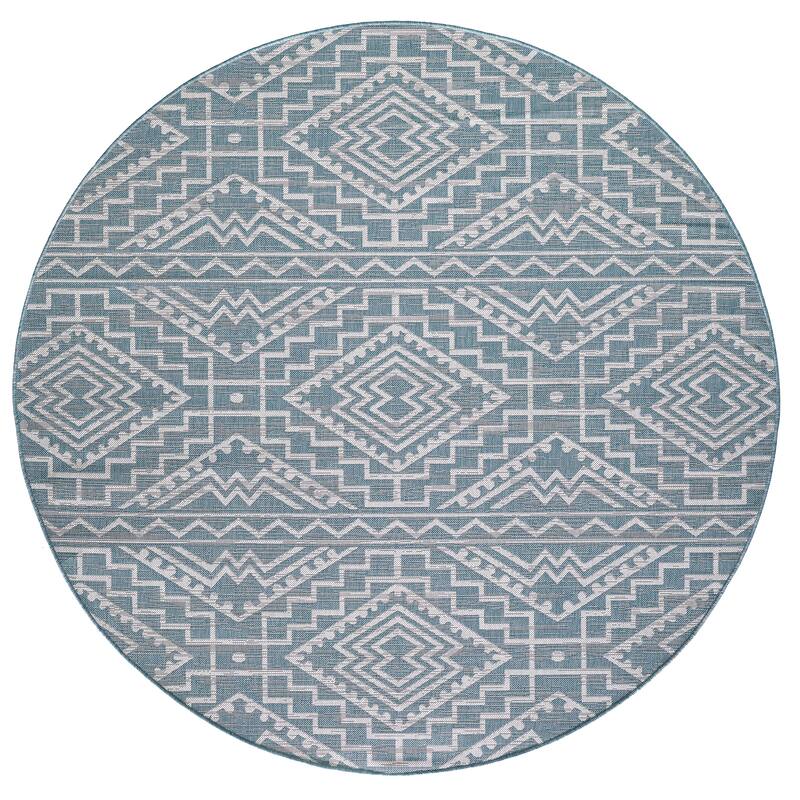 Domani Pyramids Chevron Indoor/ Outdoor Rug - 7'10" Round - Teal