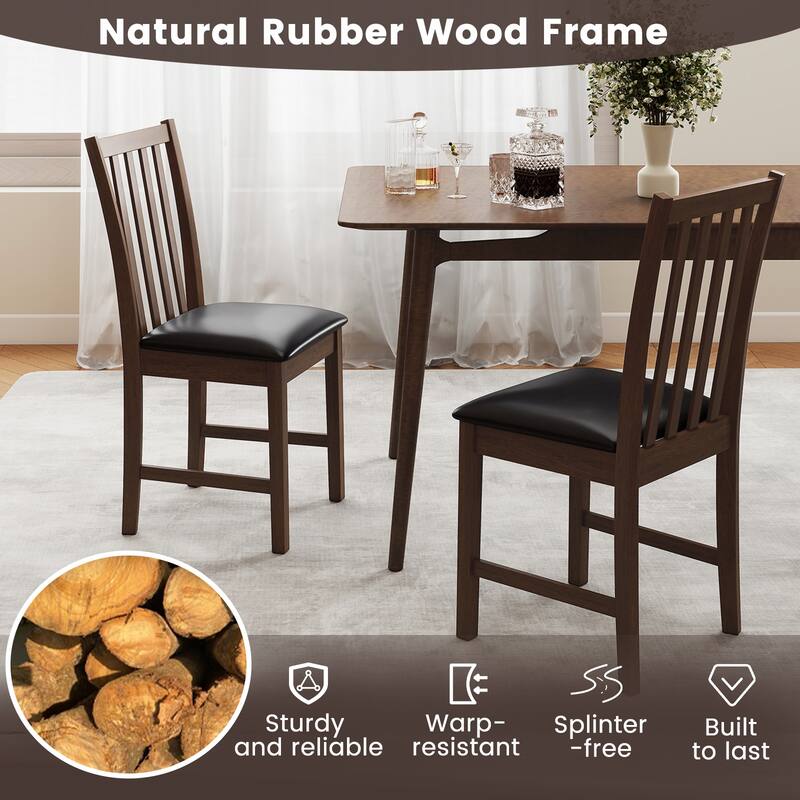 Gymax Wooden Dining Chair Set of 2 w/Rubber Wood Frame & Padded Seat &