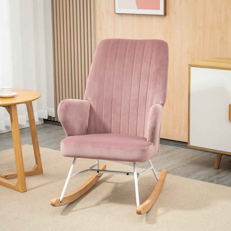 HOMCOM Accent Rocking Chairs, Nursery Glider Rocker, Wingback Armchair - Pink