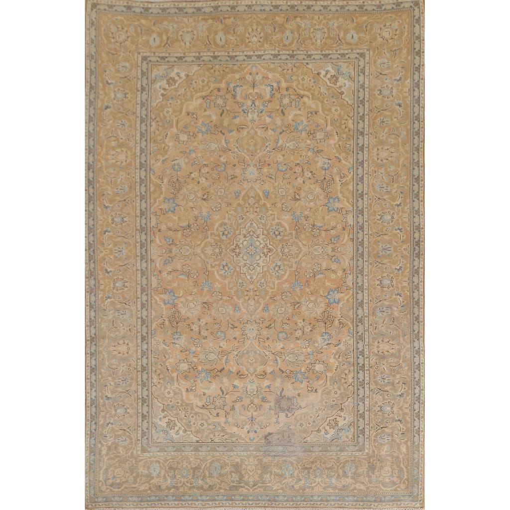 Mashad Persian Vintage Area Rug Hand-Knotted Wool Carpet - 6'6"x 9'10"