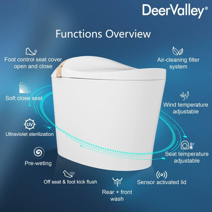 DeerValley Smart Toilet, One Piece Bidet Toilet for Bathrooms, Smart Bidet Toilet with Instant Warm Water, Auto Close - N/A
