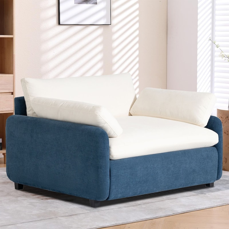 Modern Stylish Chenille Fabric Upholstered Office Single Sofa Chair - Blue+Cream