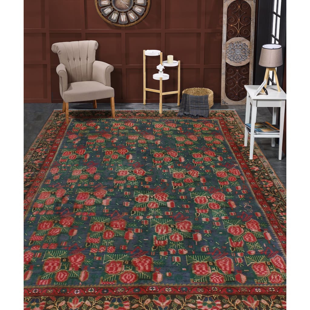 Fine Vintage Distressed Gulmarzhan Blue/Red Rug - 6'7" x 9'2"