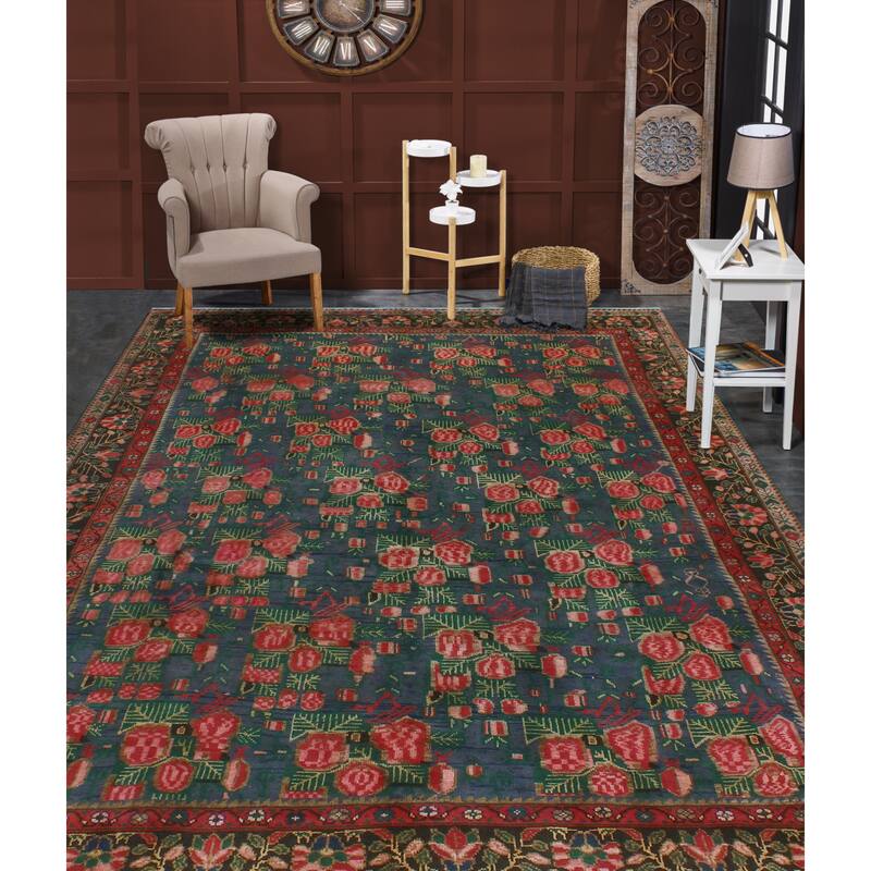 Fine Vintage Distressed Gulmarzhan Blue/Red Rug - 6'7" x 9'2"