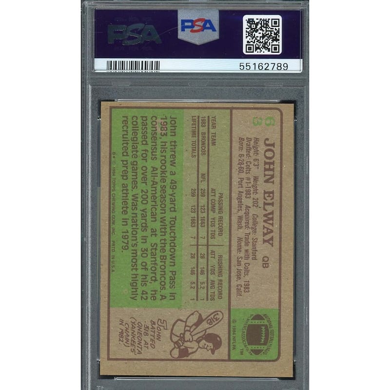 John Elway 1984 Topps Football Rookie Card #63 Graded PSA 6 - 8'6" x 11'6"
